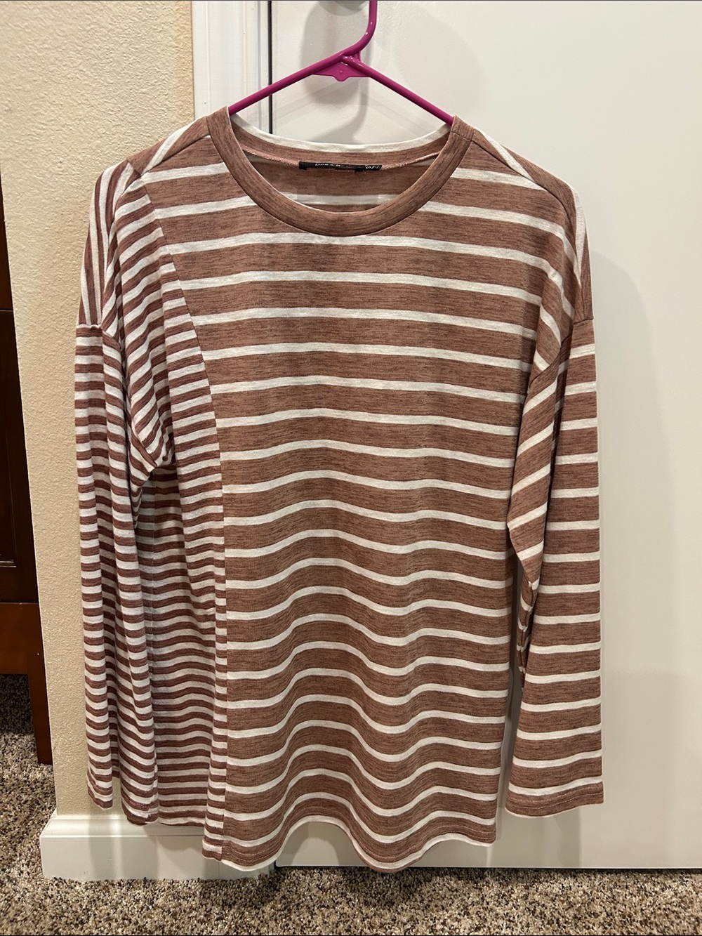 Striped Long-Sleeve Crewneck Shirt - Blush/White